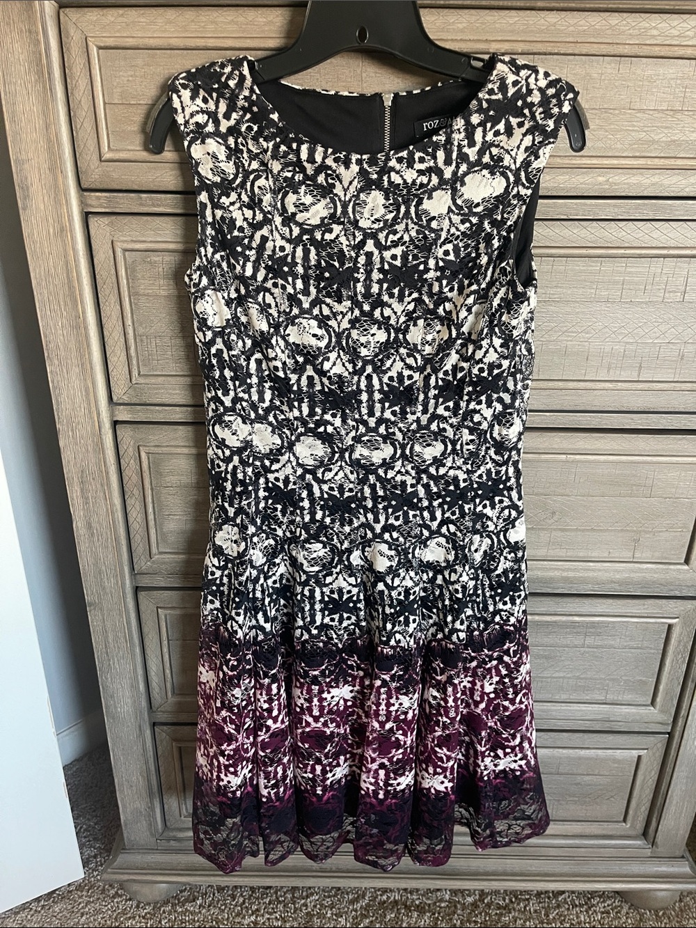 Roz & Ali Black, White & Purple Ombre Midi Fit & Flare Dress
